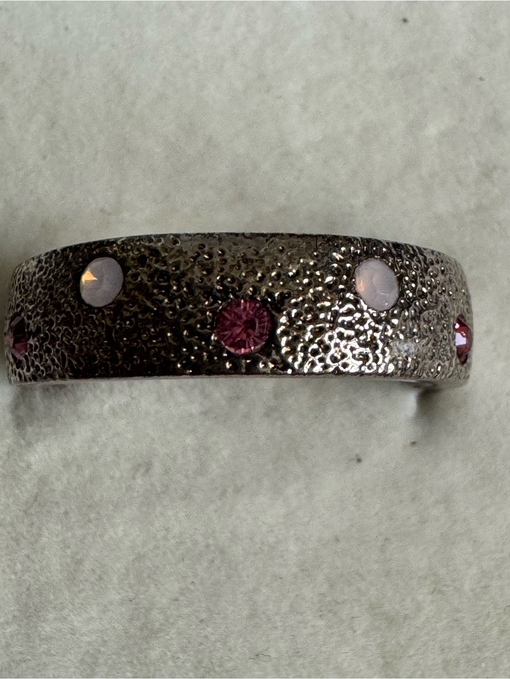 Fifth Avenue Collection Hammered Pink Crystal Faux Opal Band Size 8 Y2K